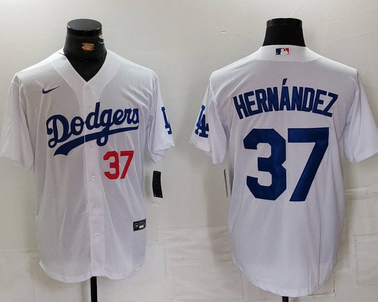 Men's Los Angeles Dodgers Teoscar Hernandez #37 White Home Limited Jersey
