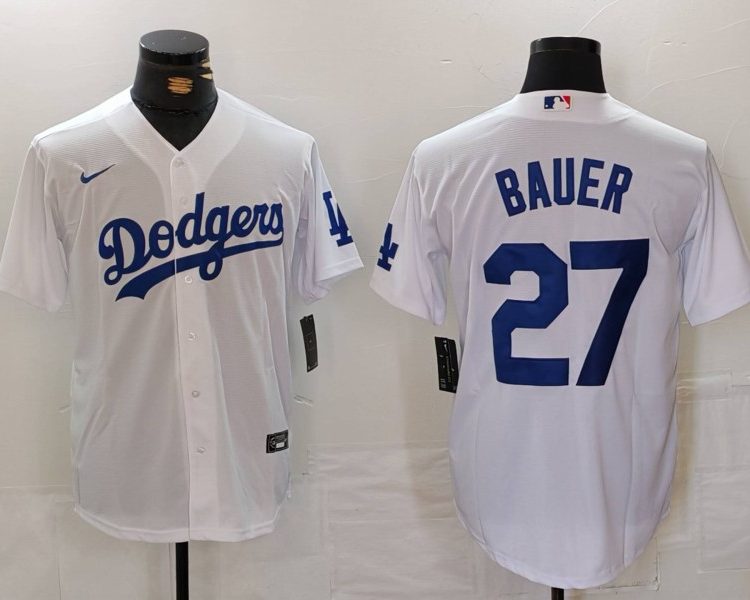 Men's Los Angeles Dodgers Trevor Bauer #27 White Home Jersey