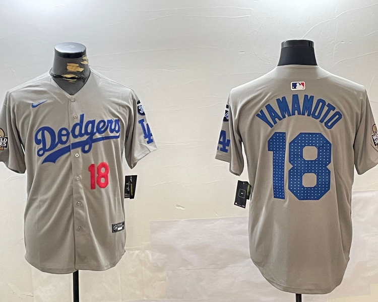 Men's Los Angeles Dodgers Yoshinobu Yamamoto #18 Gray Jersey