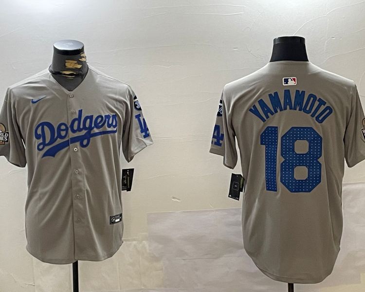 Men's Los Angeles Dodgers Yoshinobu Yamamoto #18 Gray Jersey