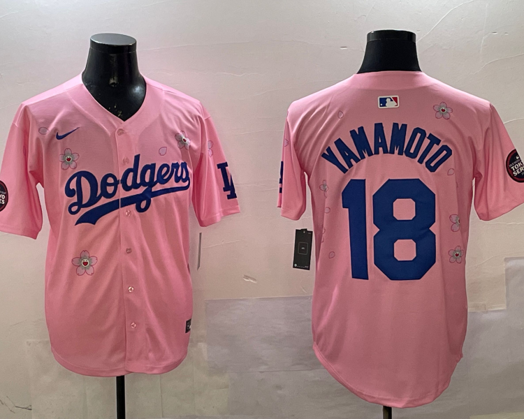 Men's Los Angeles Dodgers Yoshinobu Yamamoto #18 Pink Alternate Jersey