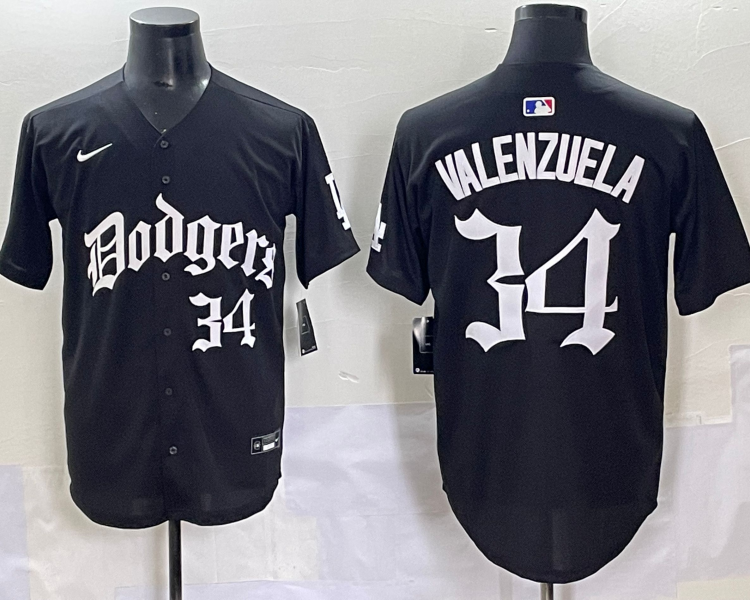 Men's Los Angeles Dodgers Fernando Valenzuela #34 Black Alternate Jersey