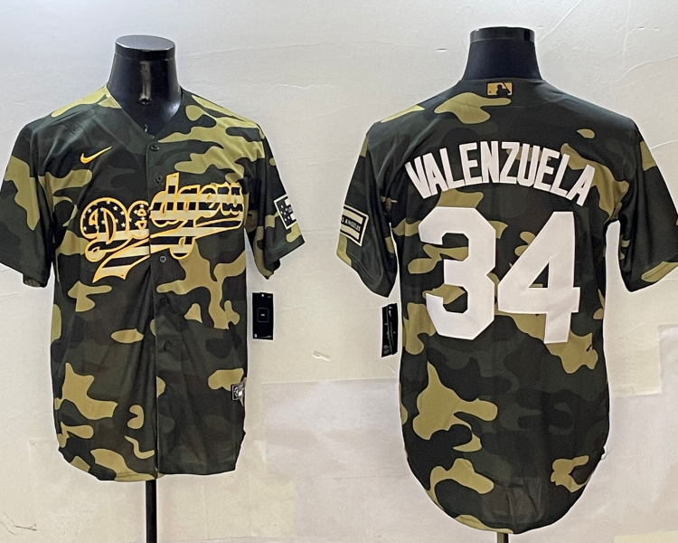 Men's Los Angeles Dodgers Fernando Valenzuela #34 Camouflage Jersey