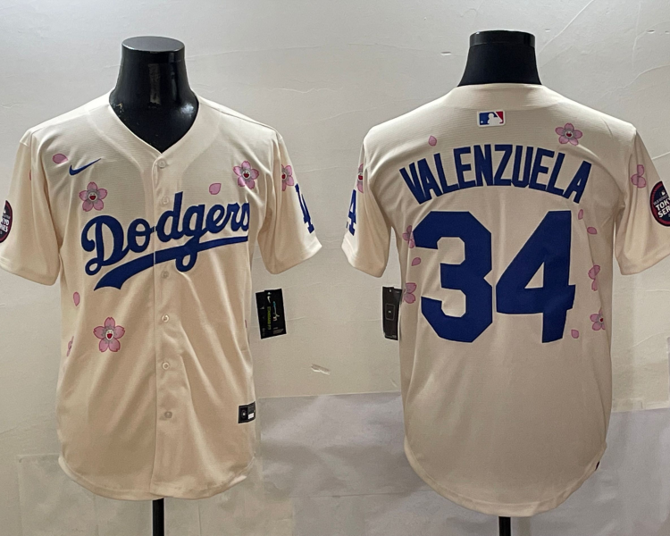 Men's Los Angeles Dodgers Fernando Valenzuela #34 Cream Jersey