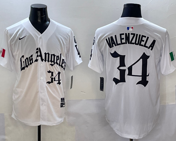 Men's Los Angeles Dodgers Fernando Valenzuela #34 White Team Jersey