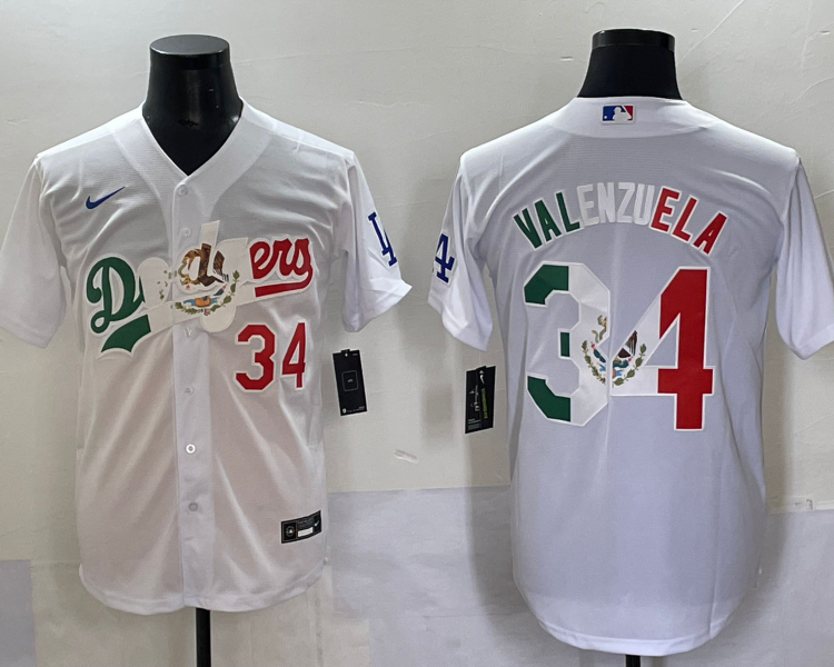 Men's Los Angeles Dodgers Fernando Valenzuela #34 White Team Jersey