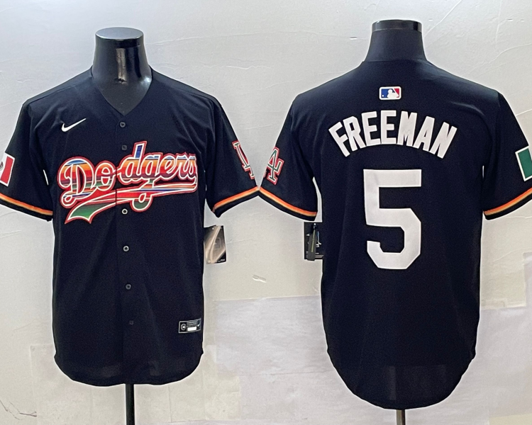 Men's Los Angeles Dodgers Freddie Freeman #5 Black Team Jersey