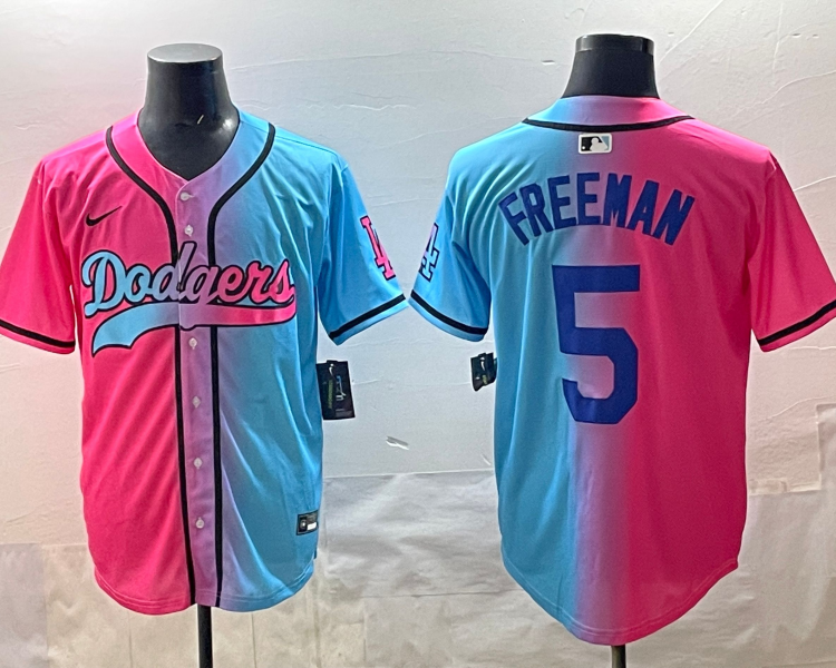 Men's Los Angeles Dodgers Freddie Freeman #5 Pink/Blue Jersey