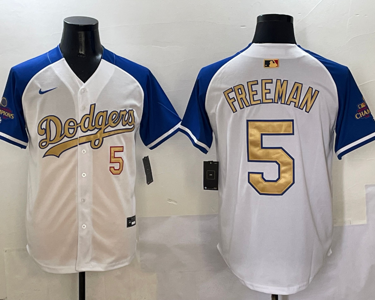 Men's Los Angeles Dodgers Freddie Freeman #5 White 2025 Gold Collection Jersey
