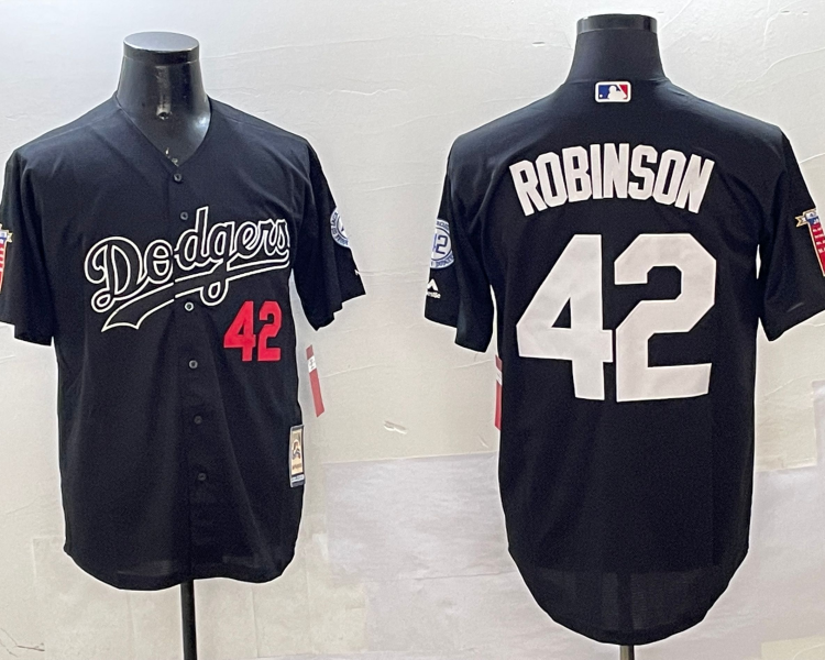 Men's Los Angeles Dodgers Jackie Robinson #42 Black Throwback Cooperstown Collection Limited Jersey