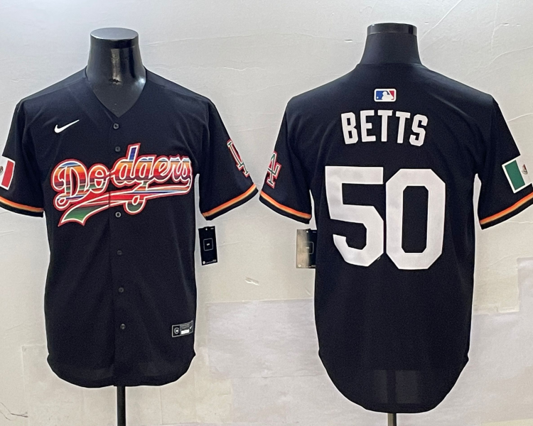 Men's Los Angeles Dodgers Mookie Betts #50 Black Team Jersey