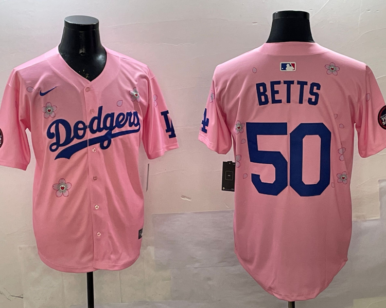 Men's Los Angeles Dodgers Mookie Betts #50 Pink Alternate Jersey