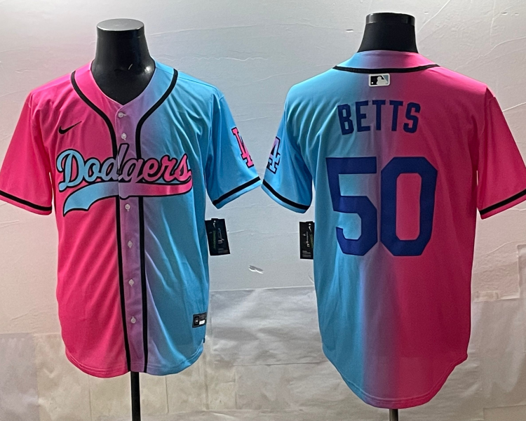 Men's Los Angeles Dodgers Mookie Betts #50 Pink/Blue Jersey