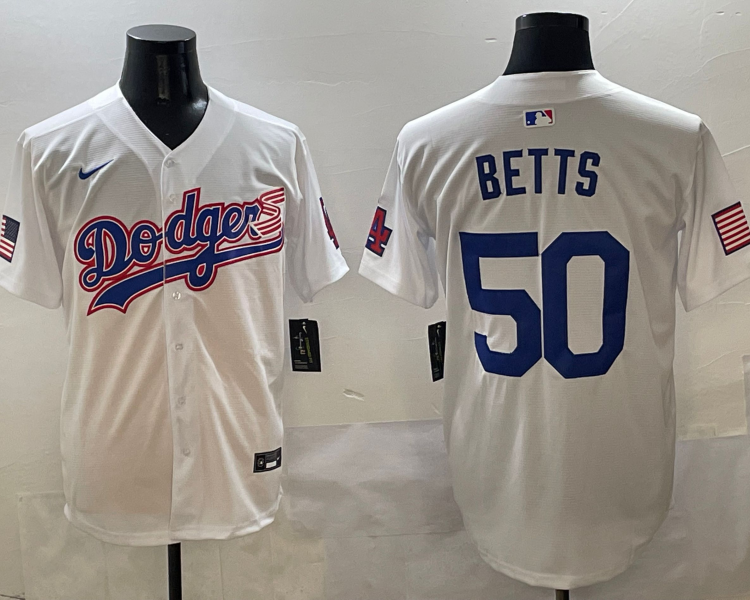 Men's Los Angeles Dodgers Mookie Betts #50 White Jersey
