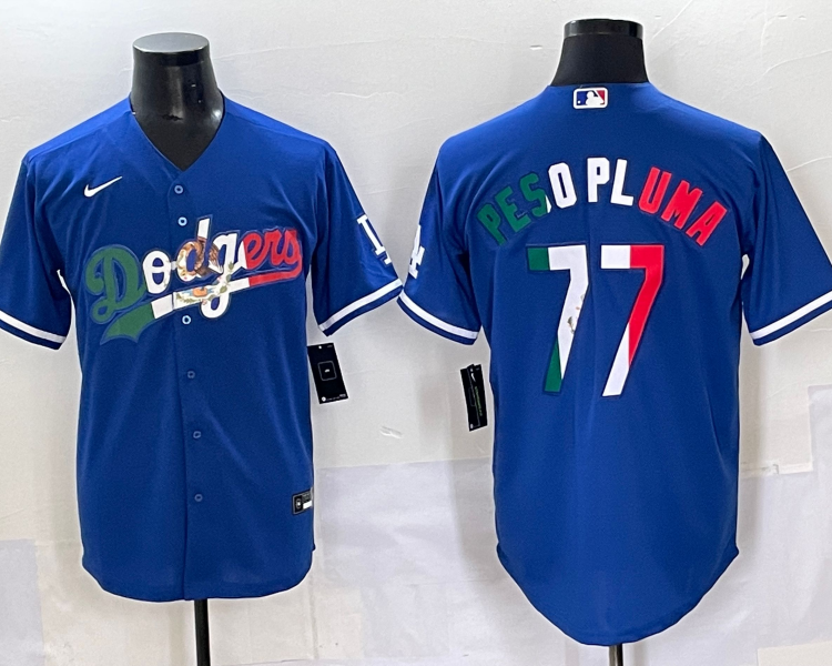 Men's Los Angeles Dodgers Peso Pluma #77 Royal Jersey