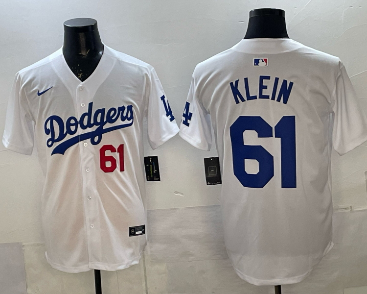 Men's Los Angeles Dodgers Rylan Klein #61 White Home Limited Jersey