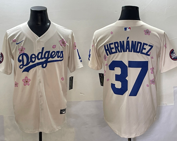 Men's Los Angeles Dodgers Teoscar Hernandez #37 Cream Limited Jersey