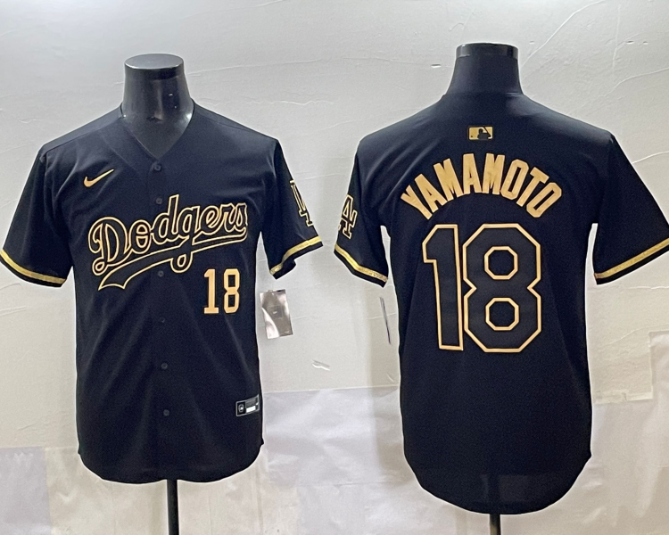 Men's Los Angeles Dodgers Yoshinobu Yamamoto #18 Black Alternate Jersey