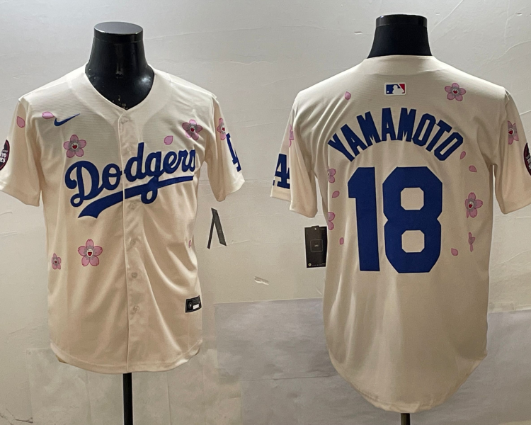 Men's Los Angeles Dodgers Yoshinobu Yamamoto #18 Cream Jersey