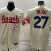 Men's Los Angeles Angels Mike Trout #27 Beige Stitched Jersey