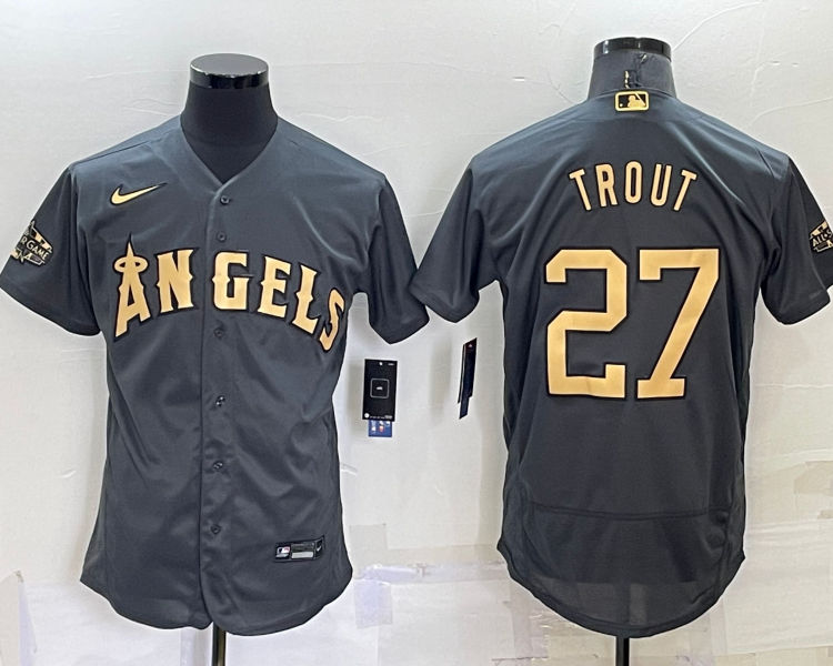 Men's Los Angeles Angels Mike Trout #27 Gray Stitched Jersey