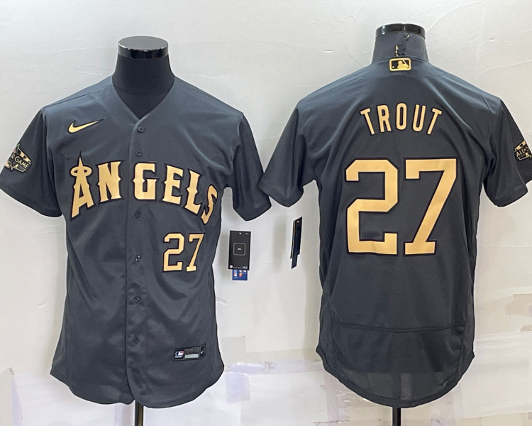 Men's Los Angeles Angels Mike Trout #27 Gray Stitched Jersey
