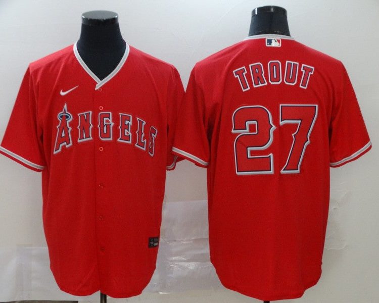 Men's Los Angeles Angels #27 Mike Trout Red Stitched Jersey