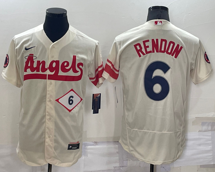 Men's Los Angeles Angels Anthony Rendons #6 Beige Stitched Jersey
