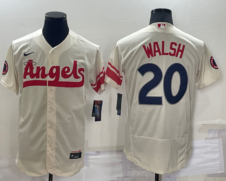 Men's Los Angeles Angels Jared Walsh #20 Beige Stitched Jersey