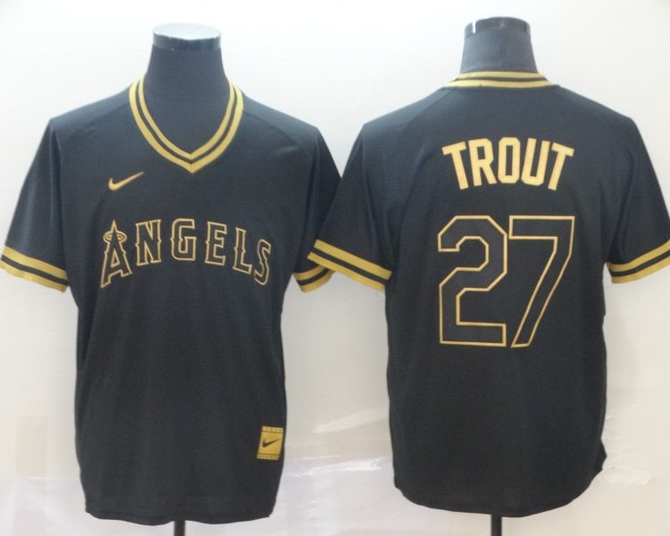 Men's Los Angeles Angels Mike Trout #27 Black Printed Baseball Jersey