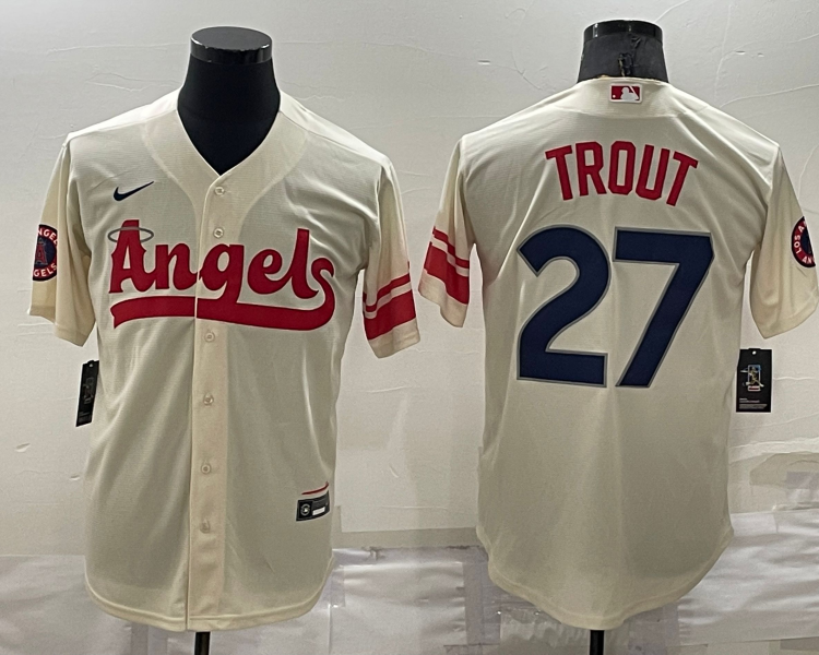 Men's Los Angeles Angels Mike Trout #27 Cream City Connect Jersey