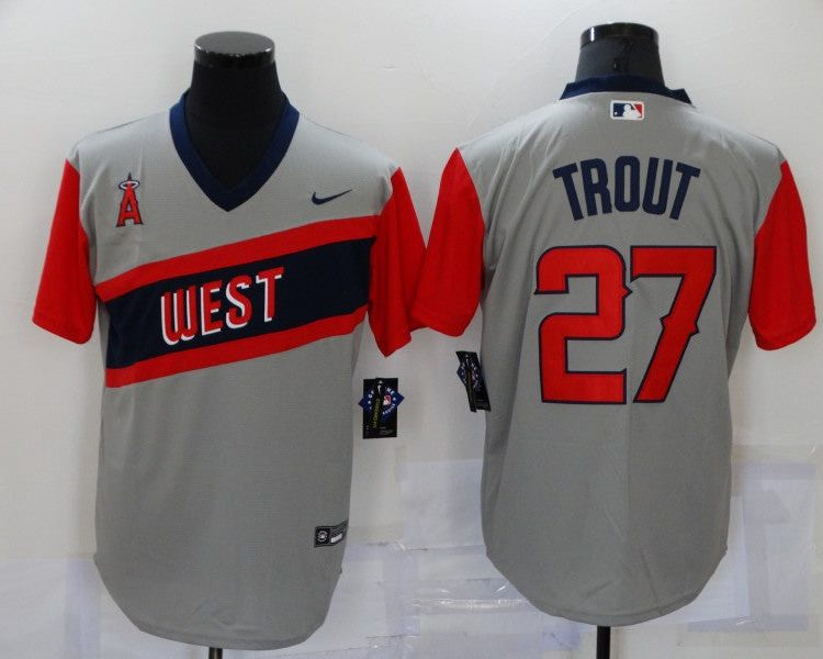 Men's Los Angeles Angels Mike Trout #27 Gray Printed Jersey