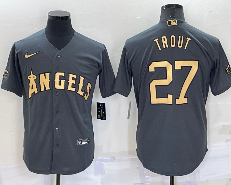 Men's Los Angeles Angels Mike Trout #27 Gray Stitched Jersey