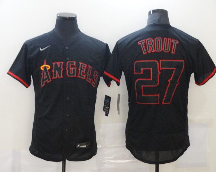 Men's Los Angeles Angels Mike Trout #27 MLB Black Sewn Baseball Jersey