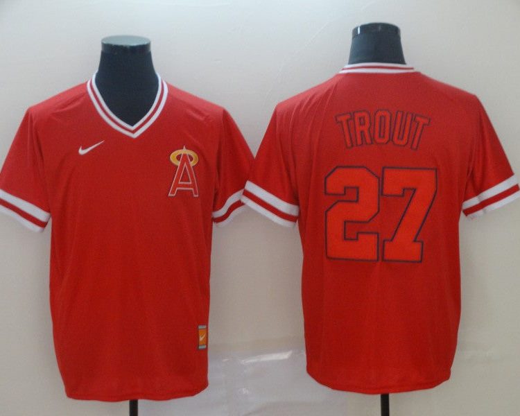 Men's Los Angeles Angels Mike Trout #27 Red Printed Baseball Jersey