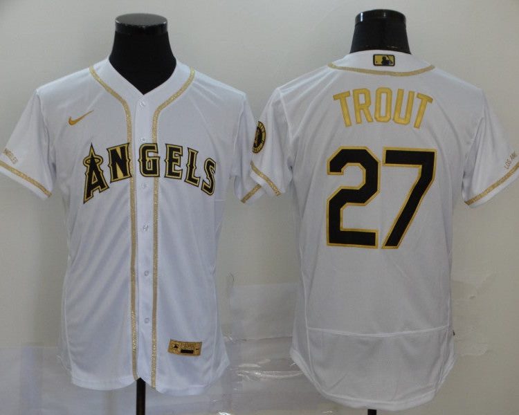 Men's Los Angeles Angels Mike Trout #27 White Sewn Baseball Jersey