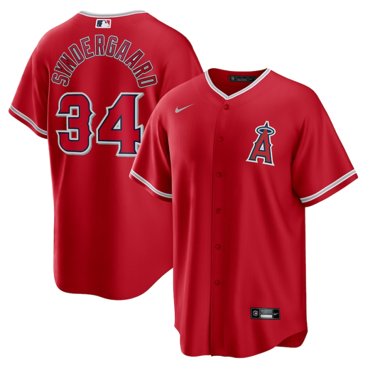 Men's Los Angeles Angels Noah Syndergaard #34 Red Alternate Jersey