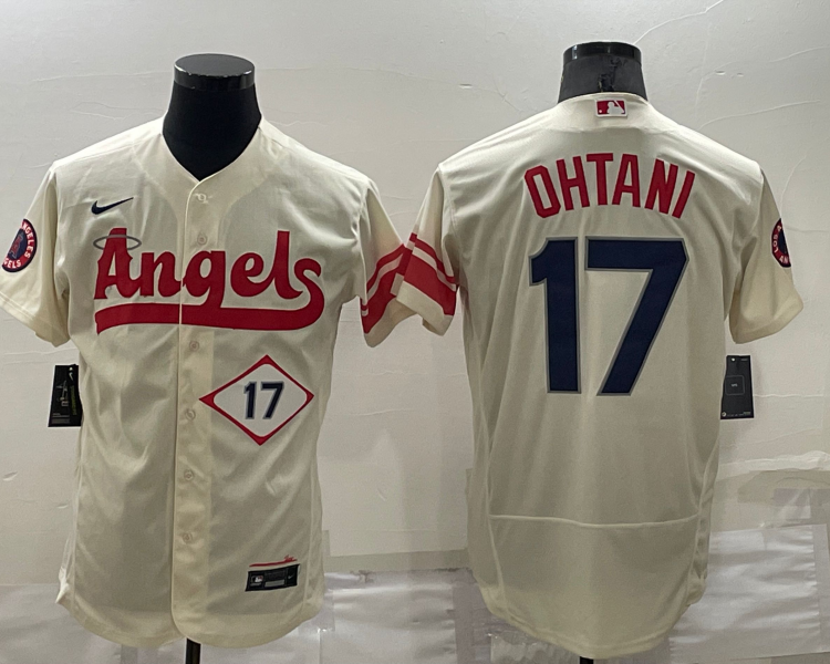 Men's Los Angeles Angels Shohei Ohtani #17 Beige Stitched Jersey