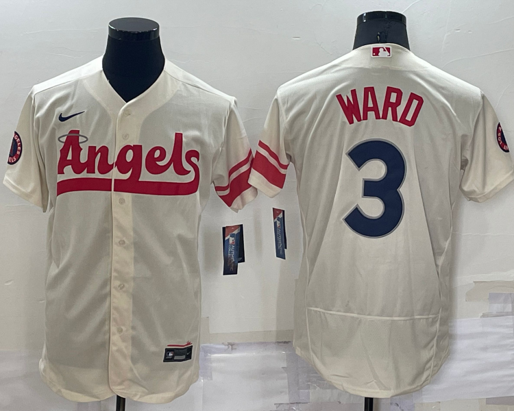 Men's Los Angeles Angels Taylor Ward #3 Beige Stitched Jersey