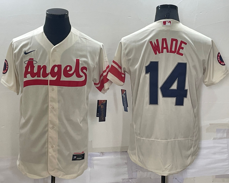 Men's Los Angeles Angels Tyler Wade #14 Beige Stitched Jersey