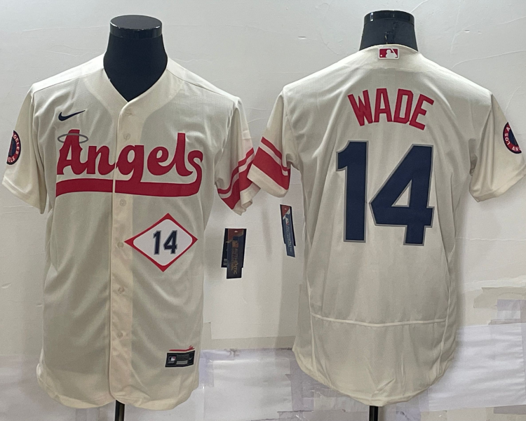 Men's Los Angeles Angels Tyler Wade #14 Beige Stitched Jersey