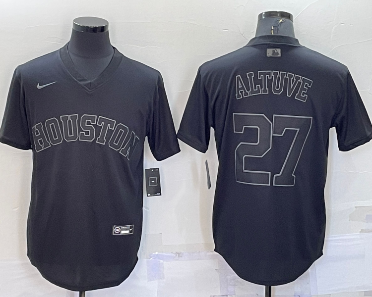 Men's Houston Astros Jose Altuve #27 Black Stitched Jersey