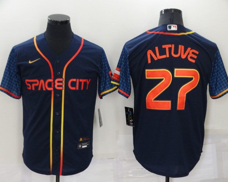 Men's Houston Astros Jose Altuve #27 Navy Space City Jersey