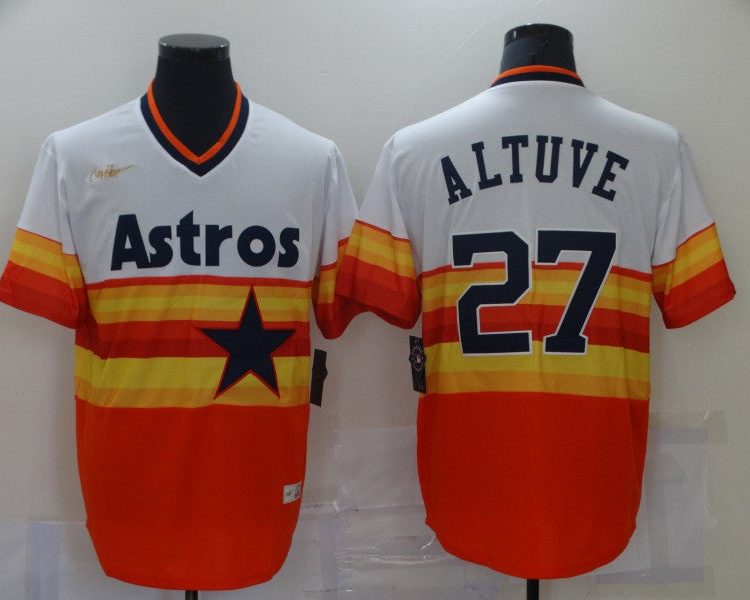 Men's Houston Astros Jose Altuve #27 White/Orange Baseball Jersey