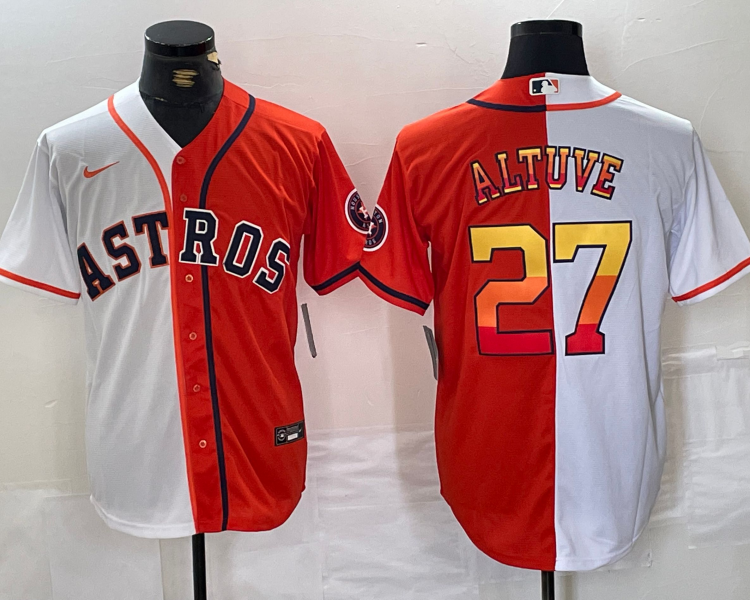 Men's Houston Astros Jose Altuve #27 White/Orange Jersey