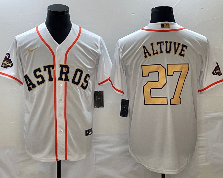 Men's Houston Astros Jose Altuve Nike White/Gold 2023 Gold Collection Jersey
