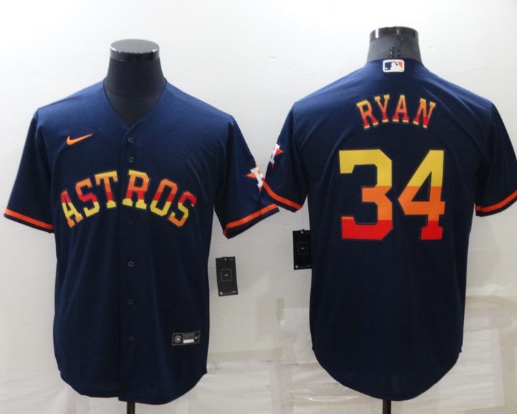 Men's Houston Astros Nolan Ryan #34 Navy Jersey
