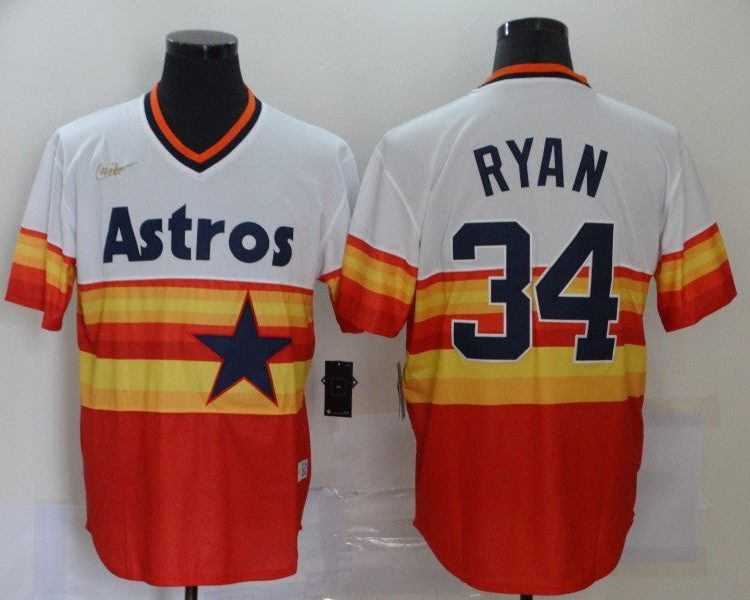 Men's Houston Astros Nolan Ryan #34 White/Orange Baseball Jersey