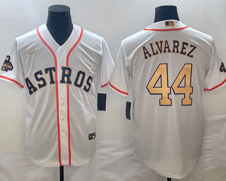 Men's Houston Astros Yordan Alvarez Nike White/Gold 2023 Gold Collection Jersey
