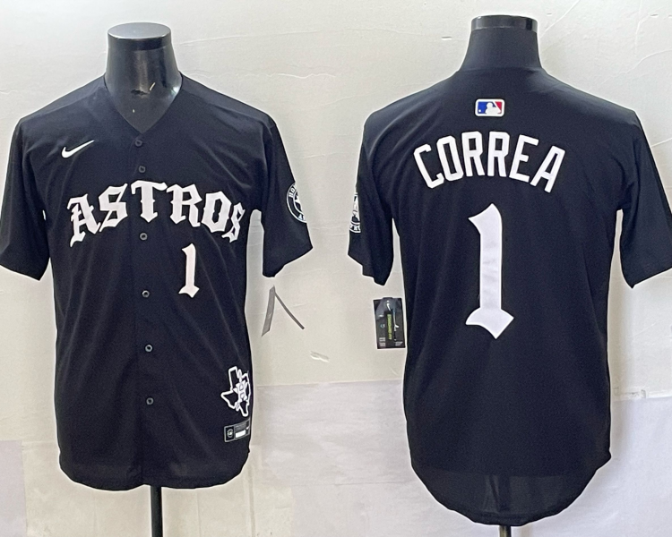 Men's Houston Astros Carlos Correa #1 Black Jersey